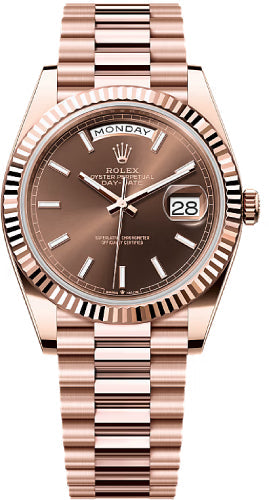 Rolex Day-Date 40 Everose Gold Chocolate Stick Dial Fluted Bezel President Bracelet – 228235CSTK