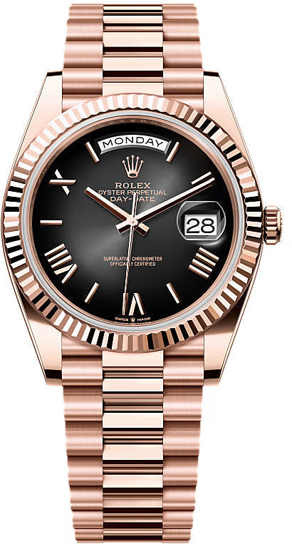 Rolex Day-Date 40 Everose Gold Slate Ombré Roman Dial Fluted Bezel President Bracelet – 228235OROM
