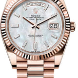 Rolex Day-Date 40 Everose Gold White Mother-of-Pearl Diamond-Set Dial Fluted Bezel President Bracelet – 228235WMOP
