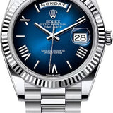 Rolex Day-Date 40 Platinum Blue Ombré Roman Dial Fluted Bezel President Bracelet – 228236BLOM
