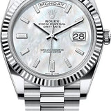 Rolex Day-Date 40 Platinum White Mother-of-Pearl Diamond-Set Dial Fluted Bezel President Bracelet – 228236WMOP