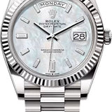 Rolex Day-Date 40 White Gold White Mother-of-Pearl Diamond-Set Dial Fluted Bezel President Bracelet – 228239WMOP