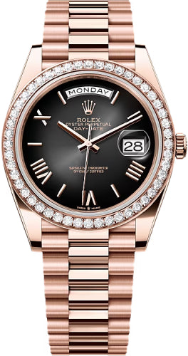Rolex Day-Date 40 Everose Gold Slate Ombré Roman Dial Diamond-Set Bezel President Bracelet – 228345SLOM