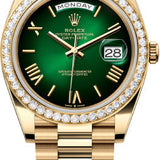 Rolex Day-Date 40 Yellow Gold Green Ombré Dial Diamond-Set Bezel President Bracelet – 228348GRNOM