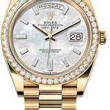 Rolex Day-Date 40 Yellow Gold White Mother-of-Pearl Diamond-Set Dial Diamond-Set Bezel President Bracelet – 228348WMOPDB
