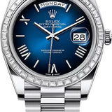 Rolex Day-Date 40 Platinum Blue Ombré Dial Diamond-Set Bezel President Bracelet – 228396BLOM