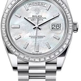 Rolex Day-Date 40 Platinum White Mother-of-Pearl Diamond-Set Dial Diamond-Set Bezel President Bracelet – 228396WMOP