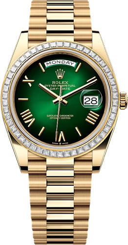 Rolex Day-Date 40 Yellow Gold Green Ombré Dial Diamond-Set Bezel President Bracelet – 228398GROM