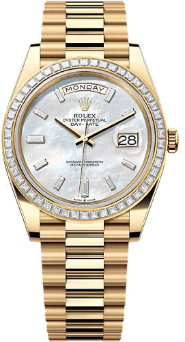 Rolex Day-Date 40 Yellow Gold White Mother-of-Pearl Diamond-Set Dial Diamond-Set Bezel President Bracelet – 228398WMOP
