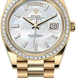 Rolex Day-Date 40 Yellow Gold White Mother-of-Pearl Diamond-Set Dial Diamond-Set Bezel President Bracelet – 228398WMOP