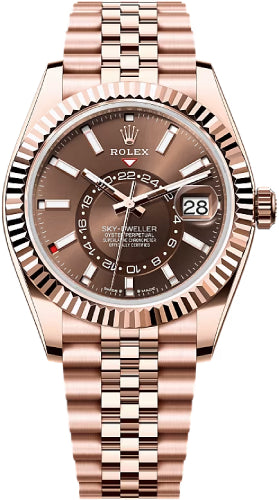 Rolex Sky-Dweller 42mm Everose Gold Chocolate Dial Fluted Bezel Jubilee Bracelet – 336935CHO