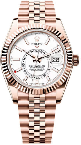 Rolex Sky-Dweller 42mm Everose Gold Intense White Dial Fluted Bezel Jubilee Bracelet – 336935WHT