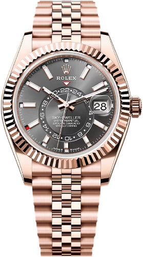 Rolex Sky-Dweller 42mm Everose Gold Slate Dial Fluted Bezel Jubilee Bracelet – 336935SLT