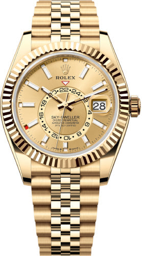 Rolex Sky-Dweller 42mm Yellow Gold Champagne Dial Fluted Bezel Jubilee Bracelet – 336938CHMP