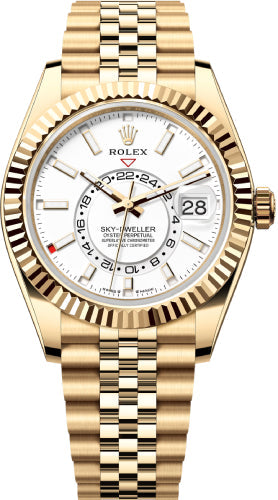 Rolex Sky-Dweller 42mm Yellow Gold Intense White Dial Fluted Bezel Jubilee Bracelet – 336938WHT