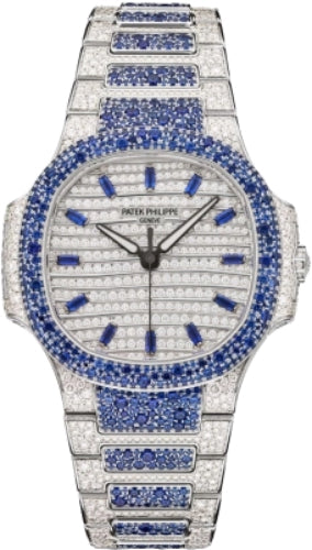 Patek Philippe Nautilus Haute Joaillerie 35.2mm White Gold Diamond Pavé Dial Sapphire & Diamond Bezel – 7118/1451G-001
