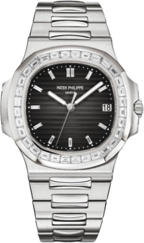 Patek Philippe Nautilus 40mm Platinum Black Dial Baguette Diamond Bezel – 5711/110P-001