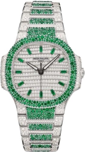 Patek Philippe Nautilus Haute Joaillerie 35.2mm White Gold Diamond Pavé Dial Emerald & Diamond Bezel – 7118/1453G-001