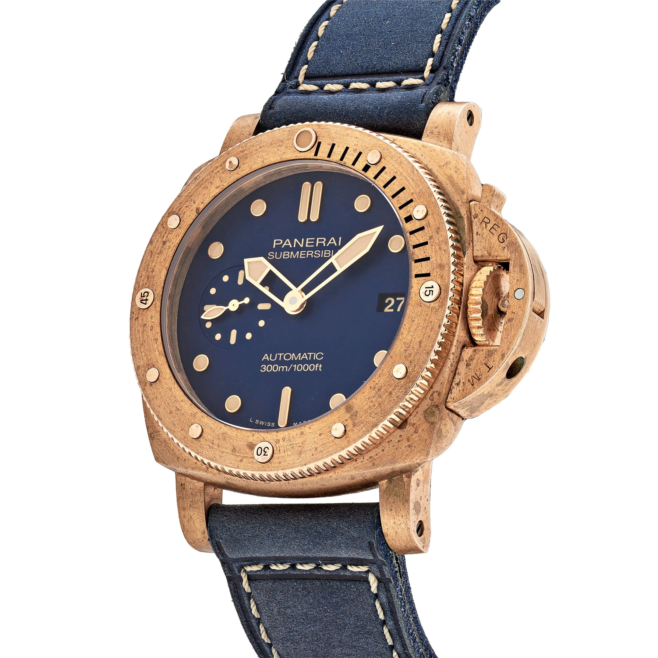 Panerai Submersible Bronzo Blu Abisso PAM01074 Brushed Bronze Blue Dial view 2