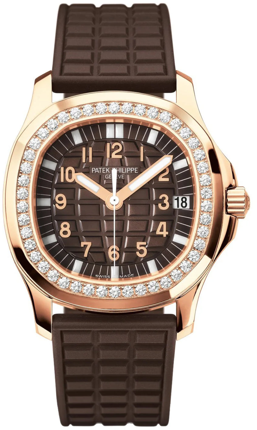 Patek Philippe Aquanaut Luce 35.6mm Rose Gold Embossed Brown Arabic Dial Diamond Bezel Composite Strap – 5068R-001
